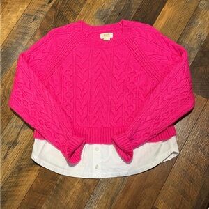 Anthropologie Bright Pink Cable Knit Sweater